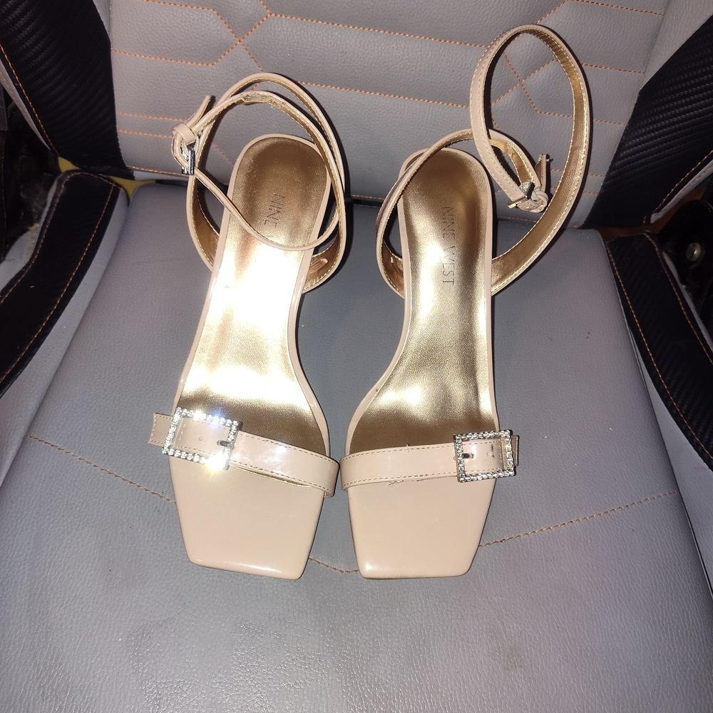 Nine West Nude Heels with Rhinestone Buckle